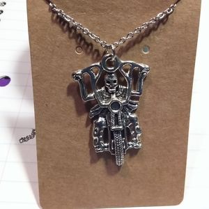 Skeleton on Motorcycle Necklace
